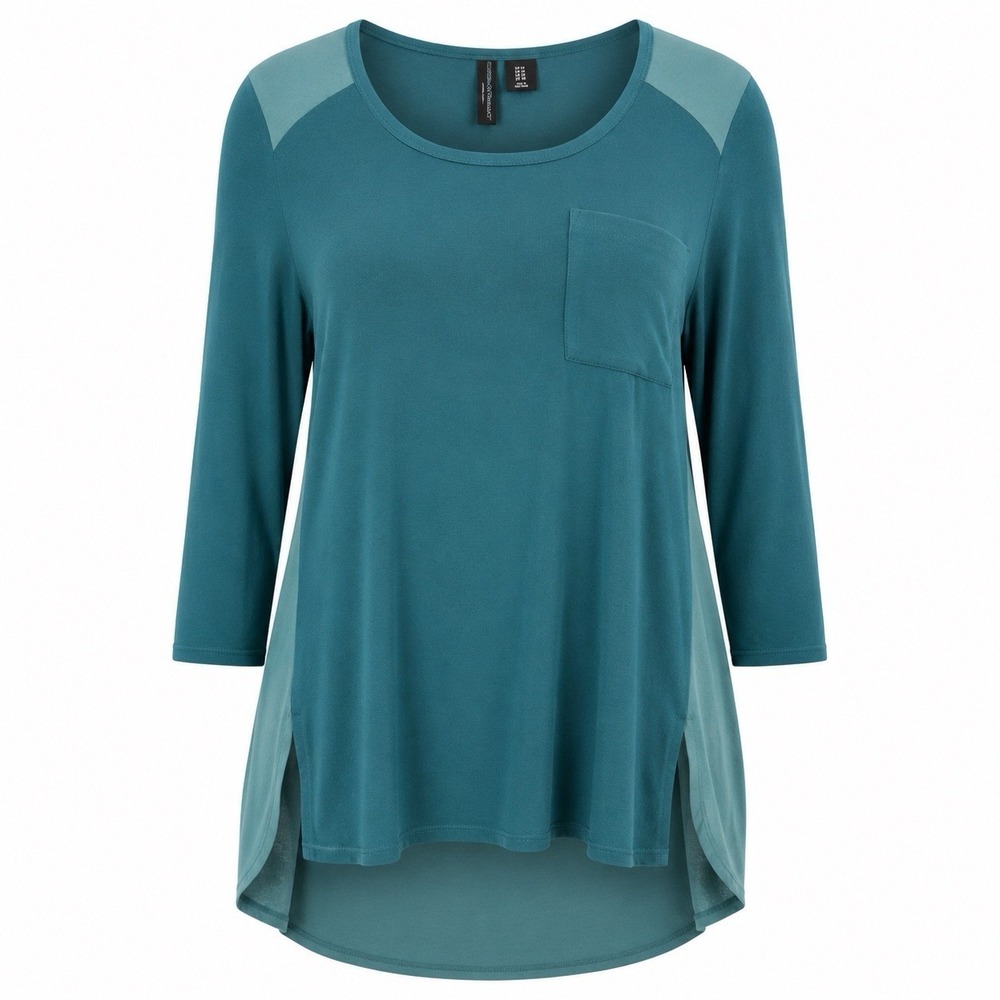 Cynthia Rowley 1X Teal‎ Blue / Green Colorblock Top Hi Low Tunic Blouse Flowy
